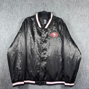 NFL Team Apparel San Francisco 49ers Satin Snap Button Bomber Jacket Black 3XL